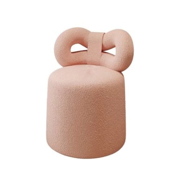 Contemporary Nordic Cream Bow Cylinder Lambswool Solid Wood Vanity Stool Backrest Armless For Bedroom - Image 15