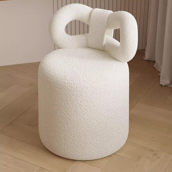 Contemporary Nordic Cream Bow Cylinder Lambswool Solid Wood Vanity Stool Backrest Armless For Bedroom - Image 9
