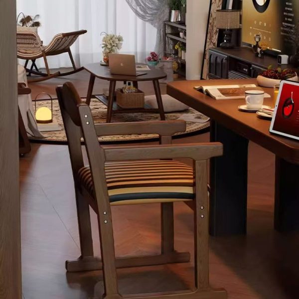 Traditional French Square Upholstered Fabric Rubber Wood Solid Wood Multilayer Board Dining Chair Backrest Armrest For Dining Room - Image 8