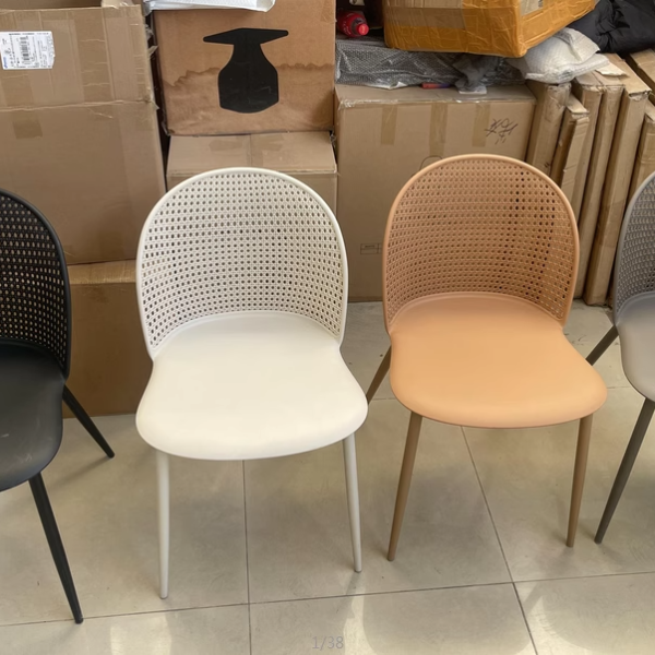 Modern Minimalist Arc PP Weaving Iron Dining Chair Backrest Armless For Dining Room - Image 16