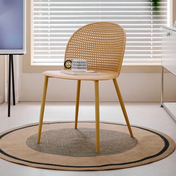 Modern Minimalist Arc PP Weaving Iron Dining Chair Backrest Armless For Dining Room - Image 7