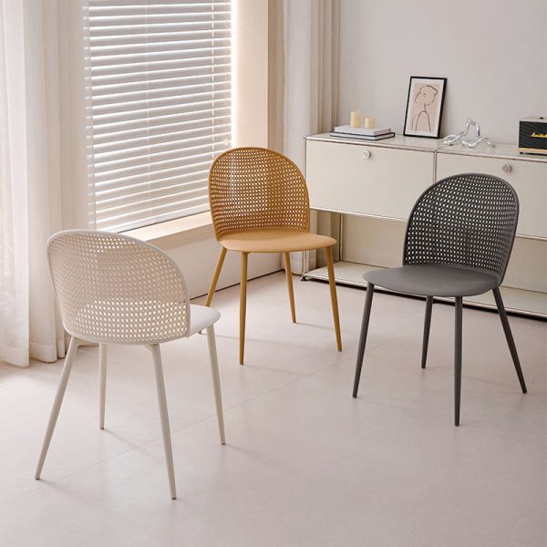 Modern Minimalist Arc PP Weaving Iron Dining Chair Backrest Armless For Dining Room - Image 2