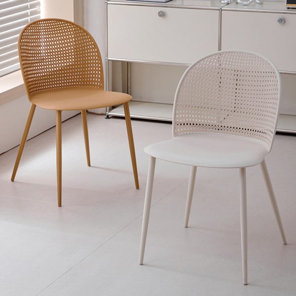 Modern Minimalist Arc PP Weaving Iron Dining Chair Backrest Armless For Dining Room - Image 11