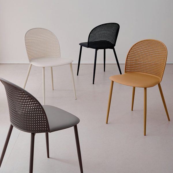 Modern Minimalist Arc PP Weaving Iron Dining Chair Backrest Armless For Dining Room - Image 9