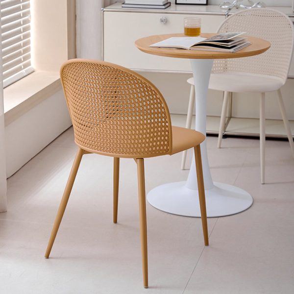 Modern Minimalist Arc PP Weaving Iron Dining Chair Backrest Armless For Dining Room - Image 10