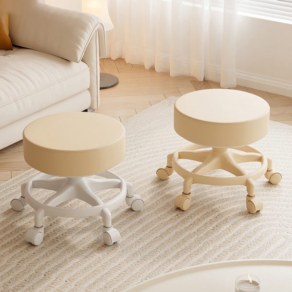 Modern Minimalist Round Swivel Carbon Steel Leather Low Stool Backless Armless For Living Room - Image 2