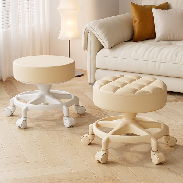 Modern Minimalist Round Swivel Carbon Steel Leather Low Stool Backless Armless For Living Room