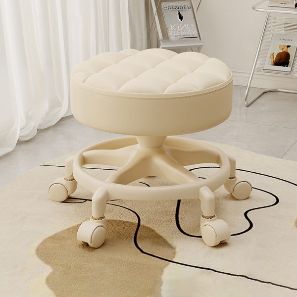 Modern Minimalist Round Swivel Carbon Steel Leather Low Stool Backless Armless For Living Room - Image 8