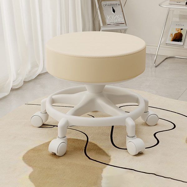 Modern Minimalist Round Swivel Carbon Steel Leather Low Stool Backless Armless For Living Room - Image 14