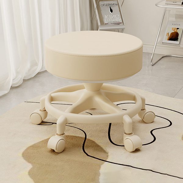 Modern Minimalist Round Swivel Carbon Steel Leather Low Stool Backless Armless For Living Room - Image 10