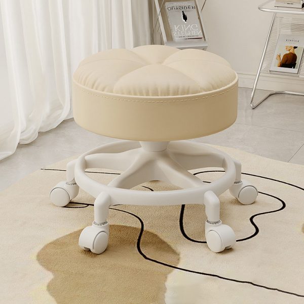 Modern Minimalist Round Swivel Carbon Steel Leather Low Stool Backless Armless For Living Room - Image 12