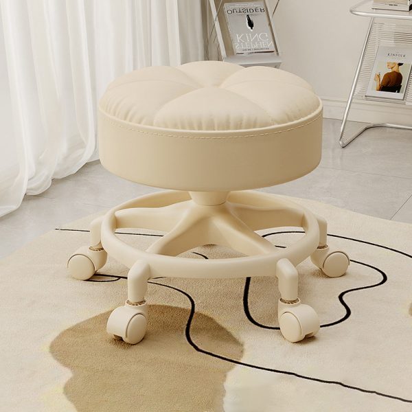 Modern Minimalist Round Swivel Carbon Steel Leather Low Stool Backless Armless For Living Room - Image 9