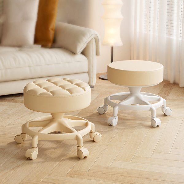 Modern Minimalist Round Swivel Carbon Steel Leather Low Stool Backless Armless For Living Room - Image 3