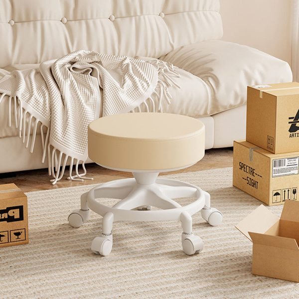 Modern Minimalist Round Swivel Carbon Steel Leather Low Stool Backless Armless For Living Room - Image 7