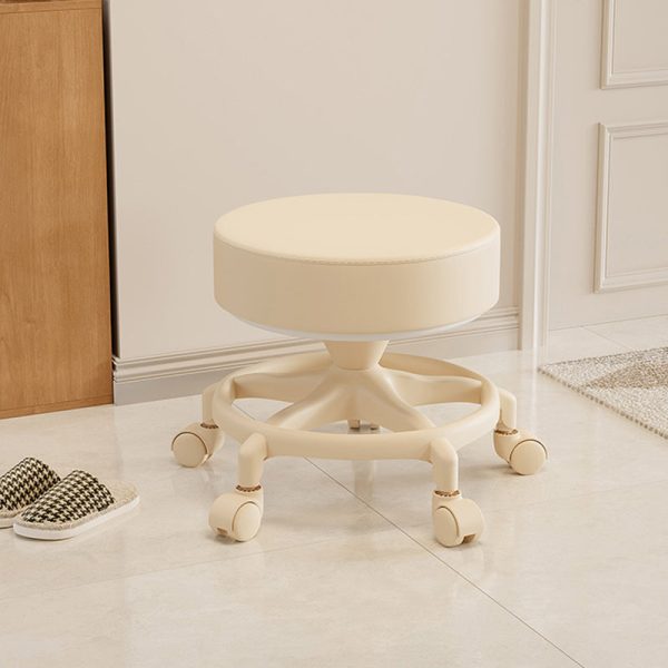 Modern Minimalist Round Swivel Carbon Steel Leather Low Stool Backless Armless For Living Room - Image 11