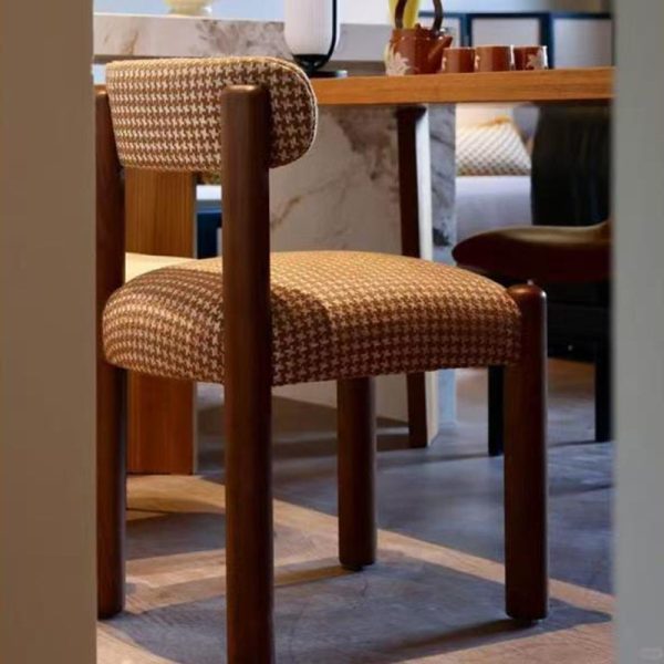 Traditional French Square Upholstered Plaid Cotton Linen Iron Dining Chair Backrest Armless For Dining Room - Image 2