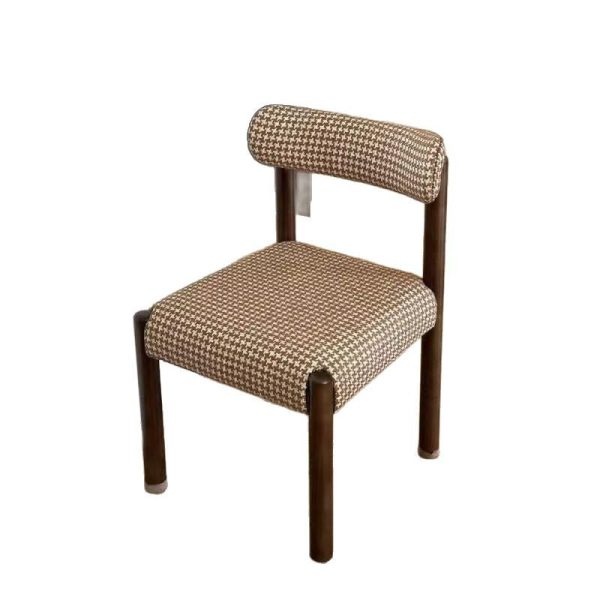 Traditional French Square Upholstered Plaid Cotton Linen Iron Dining Chair Backrest Armless For Dining Room - Image 6