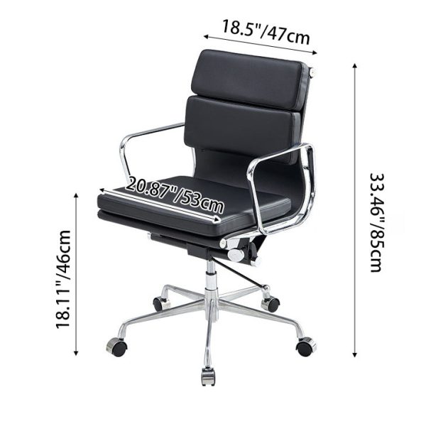 Modern Minimalist Rectangle Leather Aluminum Alloy Swivel Desk Chair Backrest Armrest For Study - Image 4