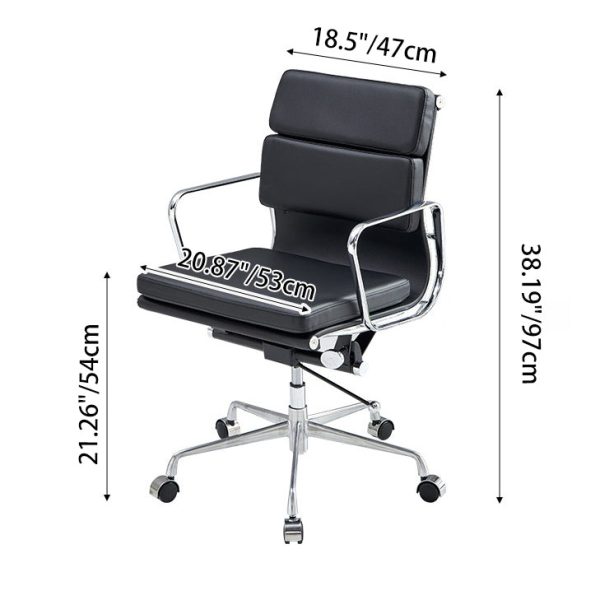 Modern Minimalist Rectangle Leather Aluminum Alloy Swivel Desk Chair Backrest Armrest For Study - Image 5