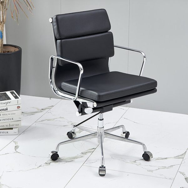 Modern Minimalist Rectangle Leather Aluminum Alloy Swivel Desk Chair Backrest Armrest For Study - Image 19