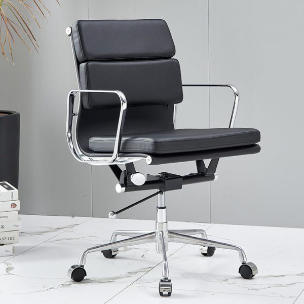 Modern Minimalist Rectangle Leather Aluminum Alloy Swivel Desk Chair Backrest Armrest For Study - Image 3
