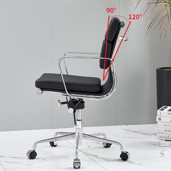 Modern Minimalist Rectangle Leather Aluminum Alloy Swivel Desk Chair Backrest Armrest For Study - Image 13