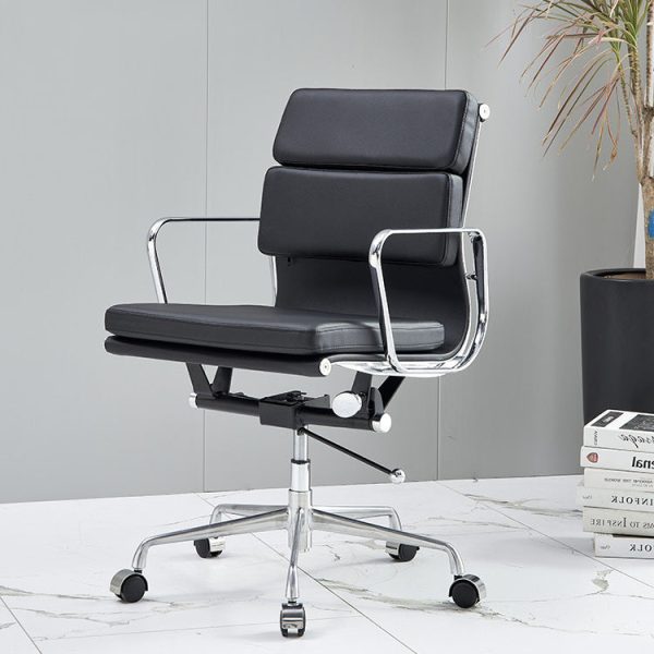 Modern Minimalist Rectangle Leather Aluminum Alloy Swivel Desk Chair Backrest Armrest For Study - Image 2