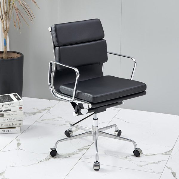 Modern Minimalist Rectangle Leather Aluminum Alloy Swivel Desk Chair Backrest Armrest For Study - Image 18