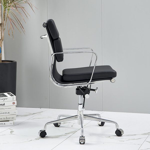 Modern Minimalist Rectangle Leather Aluminum Alloy Swivel Desk Chair Backrest Armrest For Study - Image 17