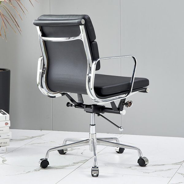 Modern Minimalist Rectangle Leather Aluminum Alloy Swivel Desk Chair Backrest Armrest For Study - Image 10