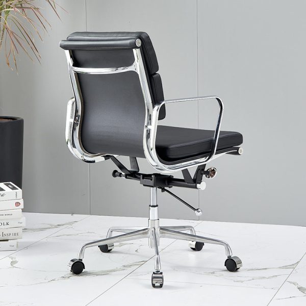 Modern Minimalist Rectangle Leather Aluminum Alloy Swivel Desk Chair Backrest Armrest For Study - Image 11