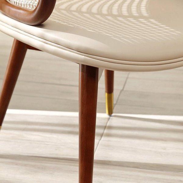 Traditional Japanese Arc Leather Ash Dining Chair Backrest Armrest For Dining Room - Image 9