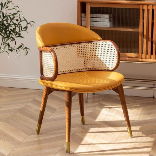 Traditional Japanese Arc Leather Ash Dining Chair Backrest Armrest For Dining Room