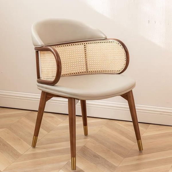 Traditional Japanese Arc Leather Ash Dining Chair Backrest Armrest For Dining Room - Image 3