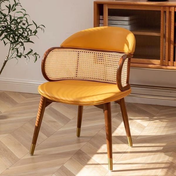 Traditional Japanese Arc Leather Ash Dining Chair Backrest Armrest For Dining Room - Image 14