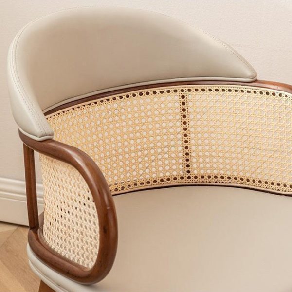 Traditional Japanese Arc Leather Ash Dining Chair Backrest Armrest For Dining Room - Image 6