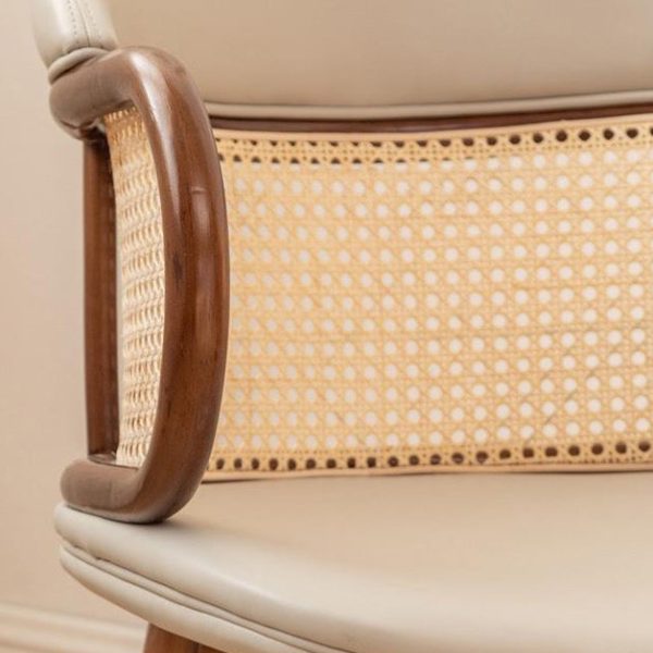 Traditional Japanese Arc Leather Ash Dining Chair Backrest Armrest For Dining Room - Image 7
