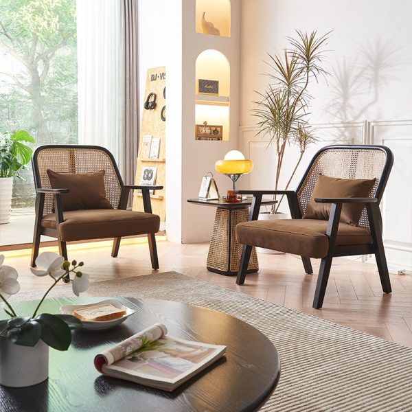 Contemporary Scandinavian Square Flannelette Solid Wood Rattan Ash Sponge Sofa Backrest Armrest For Living Room