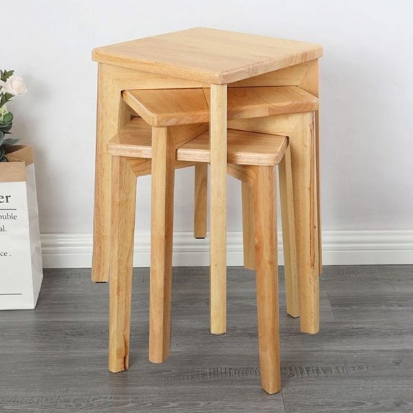 Modern Minimalist Square Solid Wood Low Stool Backless Armless For Dining Room - Image 2