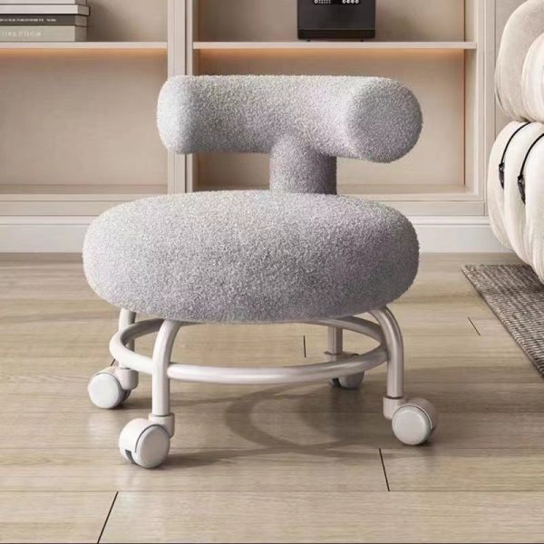 Modern Minimalist Round Upholstered Lambswool Steel Frame Low Stool Curved Backrest For Living Room - Image 2