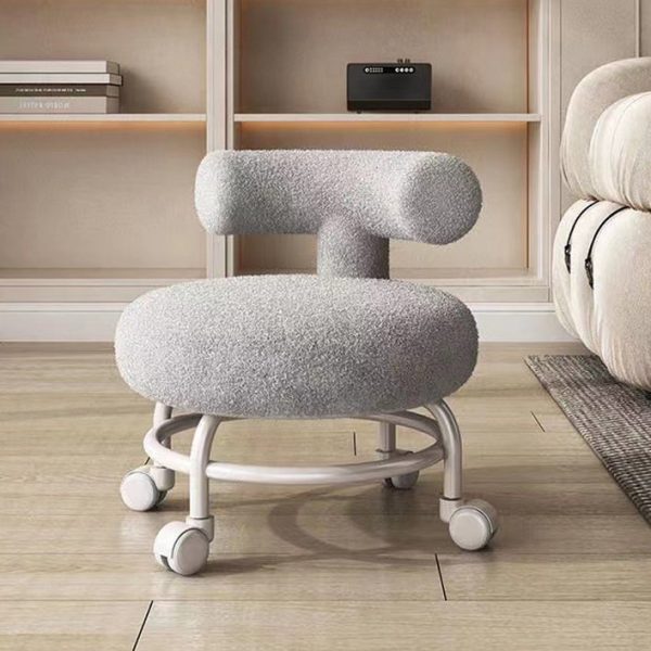Modern Minimalist Round Upholstered Lambswool Steel Frame Low Stool Curved Backrest For Living Room - Image 11