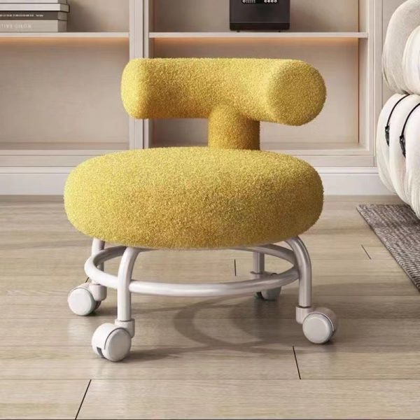 Modern Minimalist Round Upholstered Lambswool Steel Frame Low Stool Curved Backrest For Living Room - Image 3