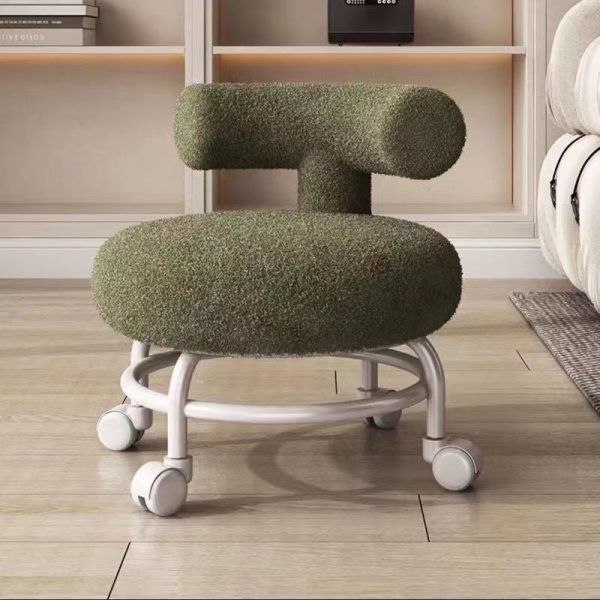 Modern Minimalist Round Upholstered Lambswool Steel Frame Low Stool Curved Backrest For Living Room - Image 5