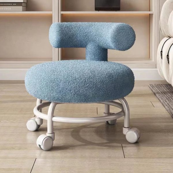 Modern Minimalist Round Upholstered Lambswool Steel Frame Low Stool Curved Backrest For Living Room - Image 6