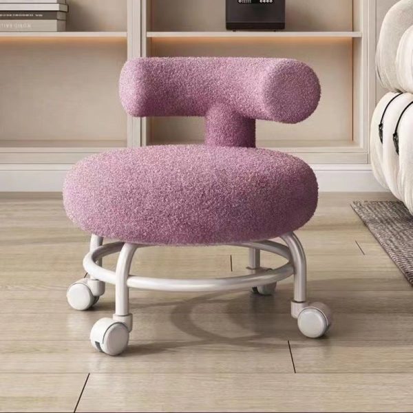 Modern Minimalist Round Upholstered Lambswool Steel Frame Low Stool Curved Backrest For Living Room - Image 7