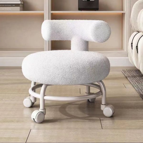 Modern Minimalist Round Upholstered Lambswool Steel Frame Low Stool Curved Backrest For Living Room - Image 9