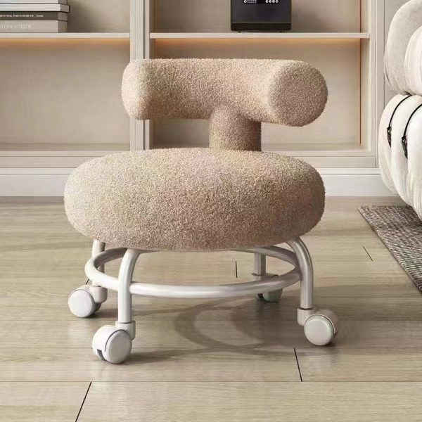 Modern Minimalist Round Upholstered Lambswool Steel Frame Low Stool Curved Backrest For Living Room - Image 10