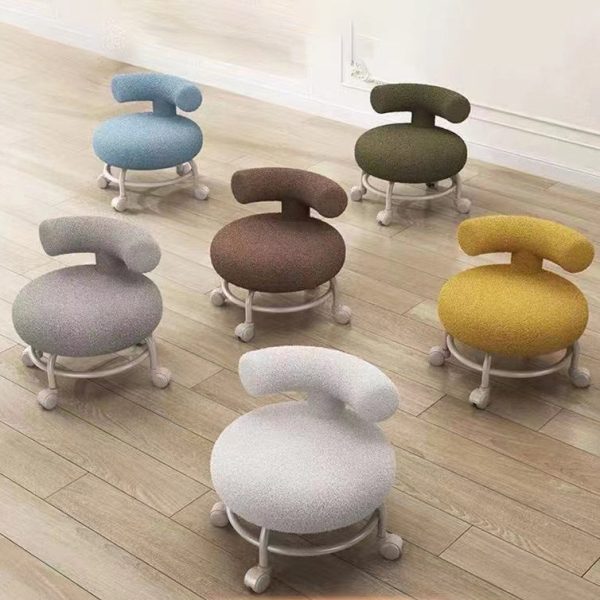 Modern Minimalist Round Upholstered Lambswool Steel Frame Low Stool Curved Backrest For Living Room - Image 12