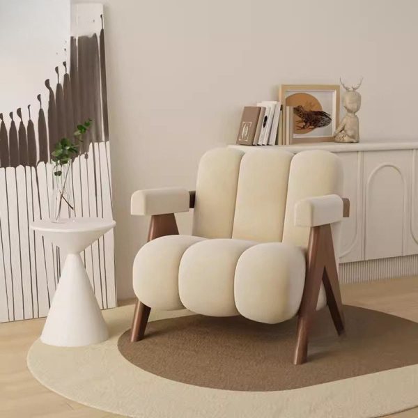 Contemporary Nordic Rectangular Striped Upholstered Velvet Solid Wood Accent Chair Backrest Arm For Living Room - Image 2