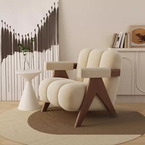 Contemporary Nordic Rectangular Striped Upholstered Velvet Solid Wood Accent Chair Backrest Arm For Living Room - Image 3
